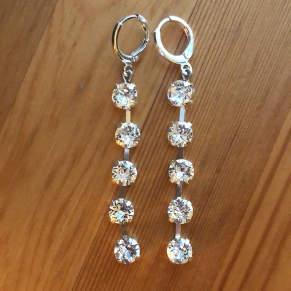 Silver Crystal Drop Earrings - Picture 6 of 15